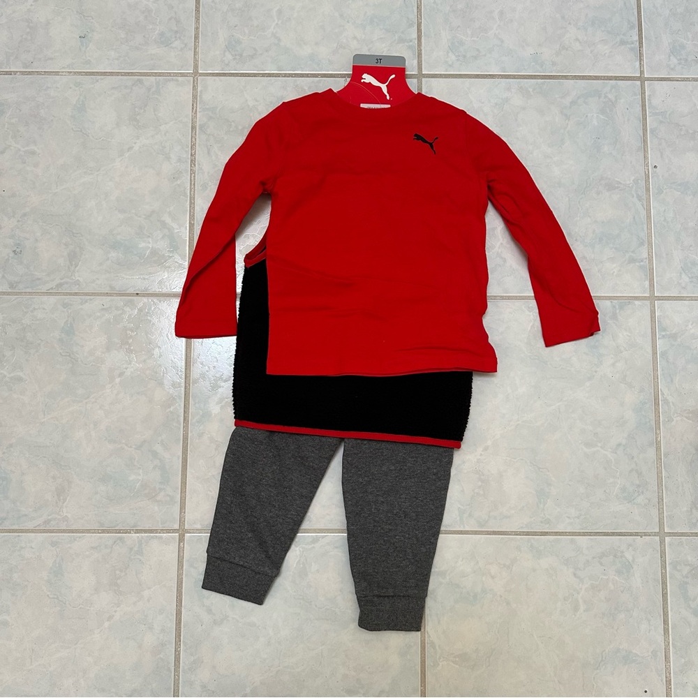 NWT PUMA Kids' 3-piece Red and Black Fleece Vest Set Size 3T - Picture 3 of 8